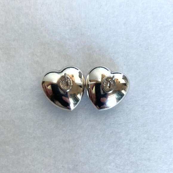 Sterling Silver 925 Italy 0.5" Hollow Puffy Heart Stud Earrings - Picture 6 of 16